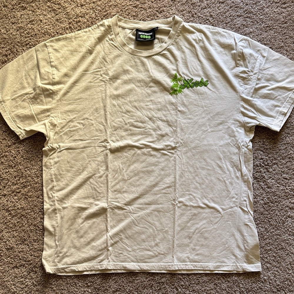 HUF Men's Beige T-Shirt with Herbs Flower Shop